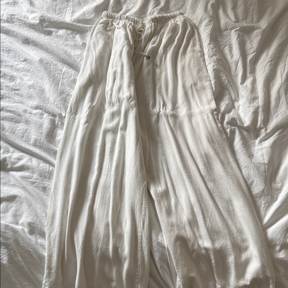 Princess Polly Linen White Wide-Leg Pants